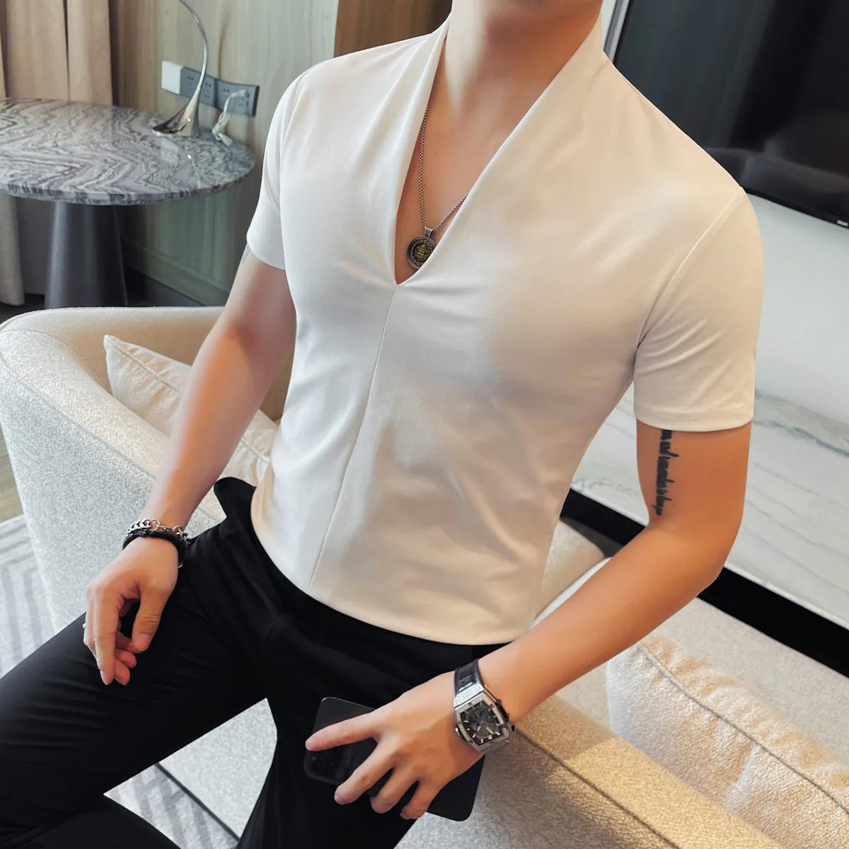 V-Neck Solid Short Sleeve T-Shirt