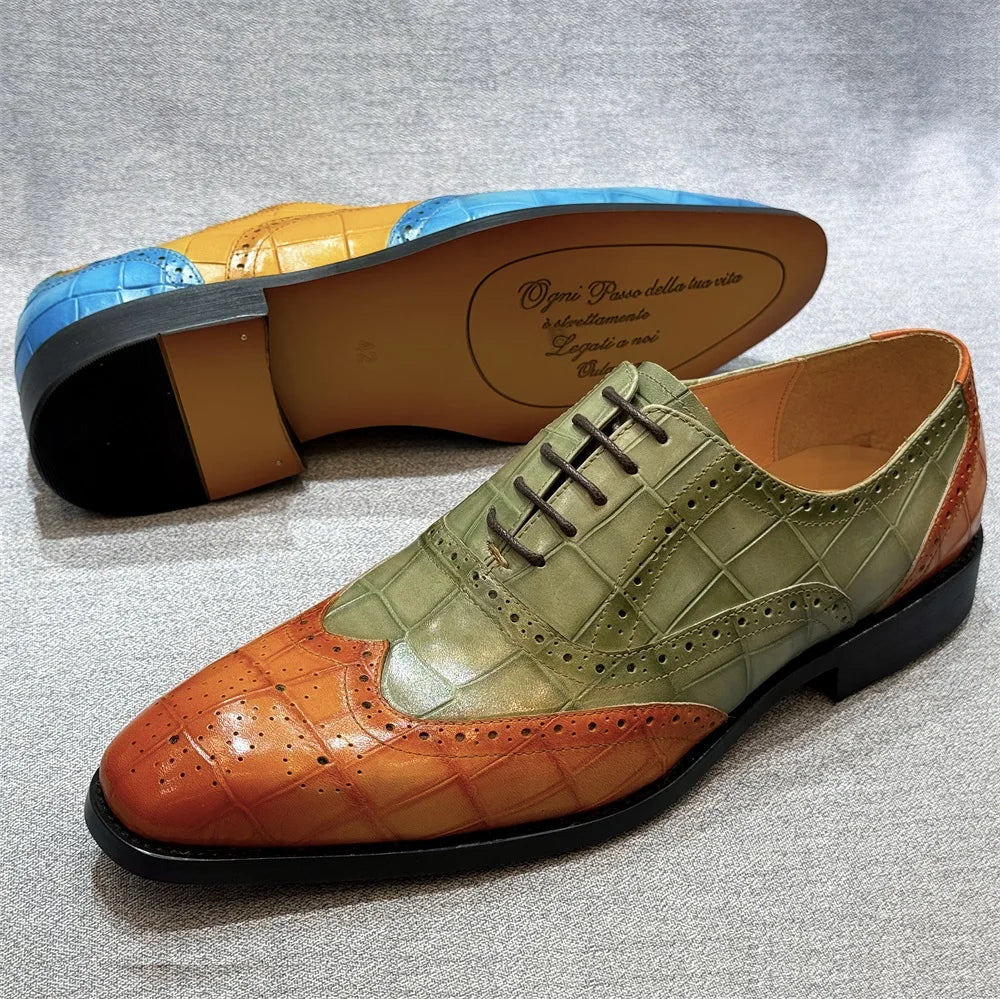 Men's Genuine Leather Wingtip Oxfords Shoes