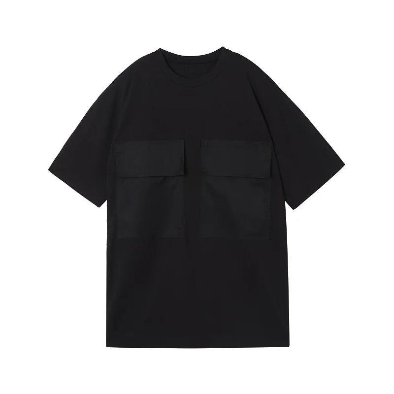 Large Pocket Solid Loose T-Shirt