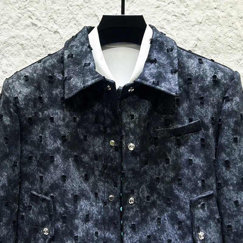 Textured Snap Front Trucker Jacket