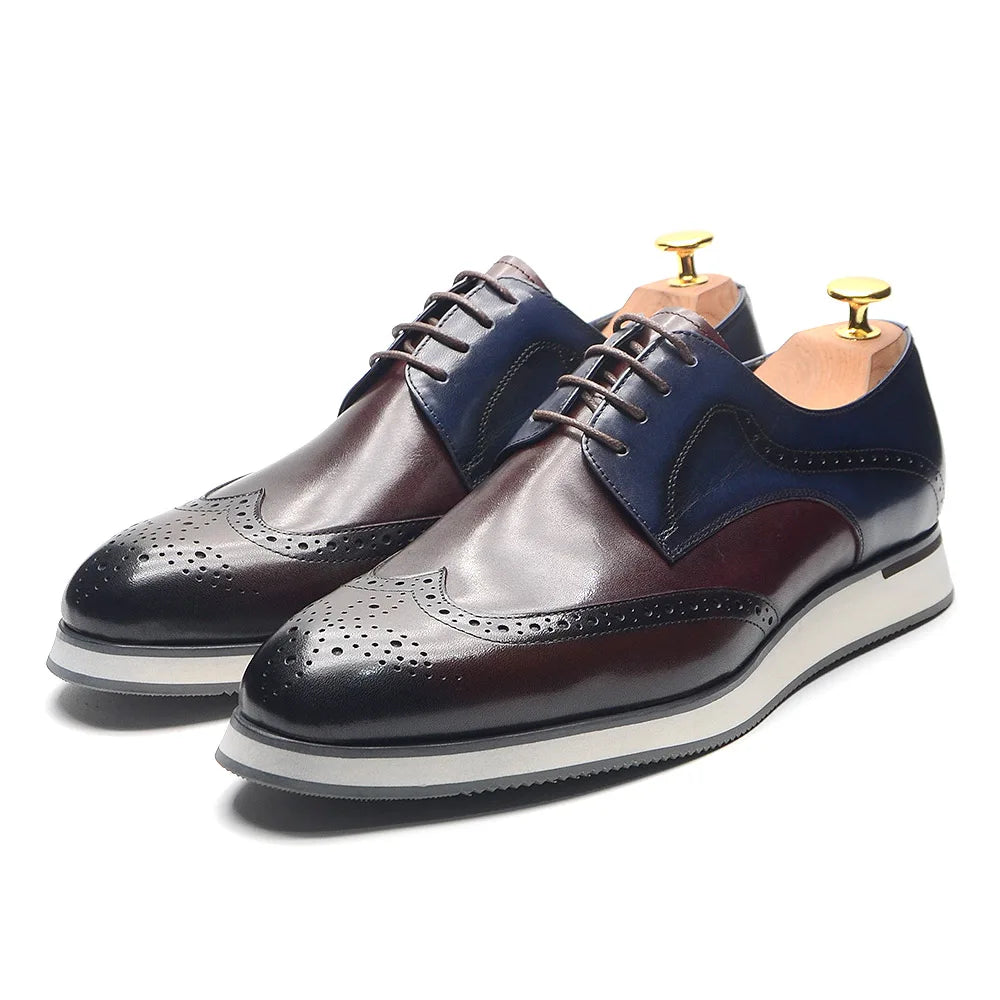 Genuine Leather Mixed Colors Wingtip Shoes