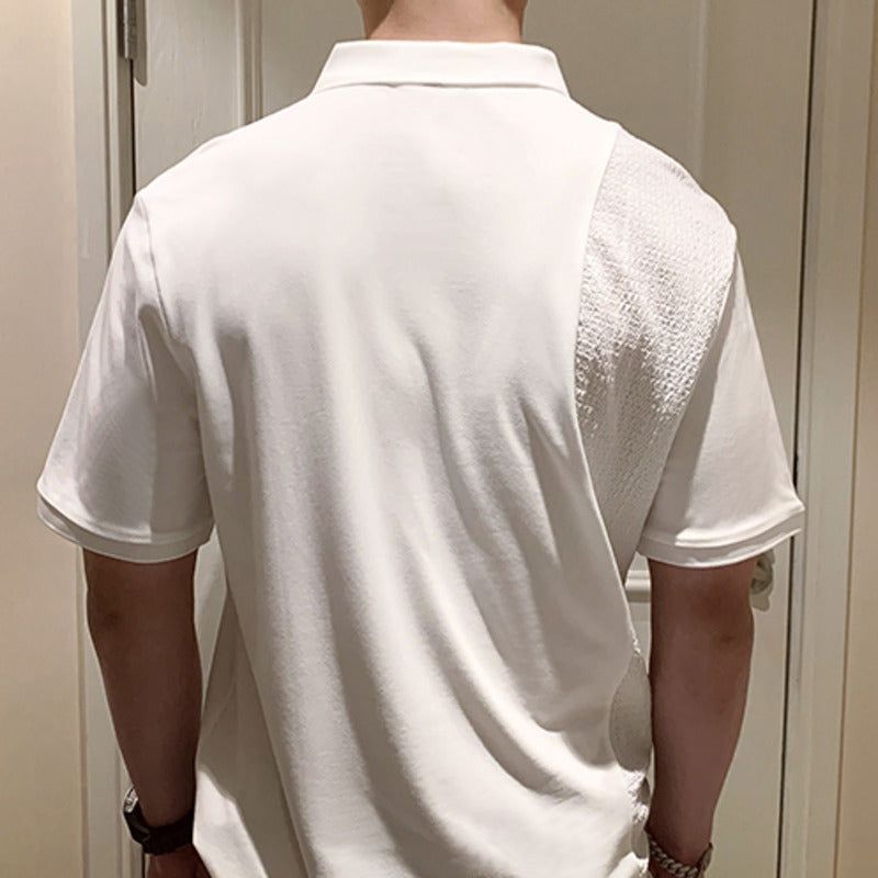 Simple Solid Color Splicing Polo Shirt