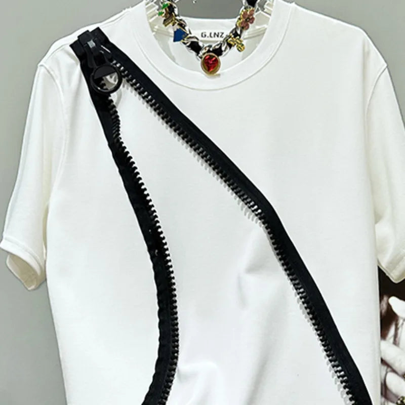 Loose Zipper Decor Short-Sleeve T-Shirt