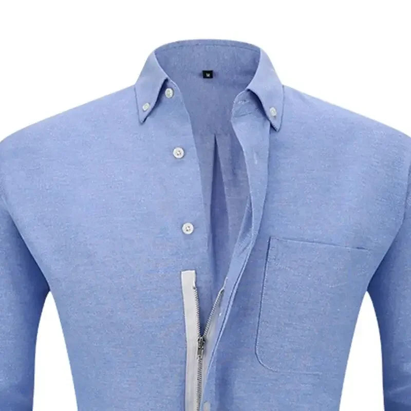 Solid Casual Zipper Fake Buttons Shirt