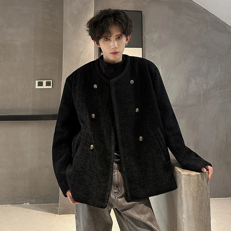 Solid Black Woolen Loose Jacket