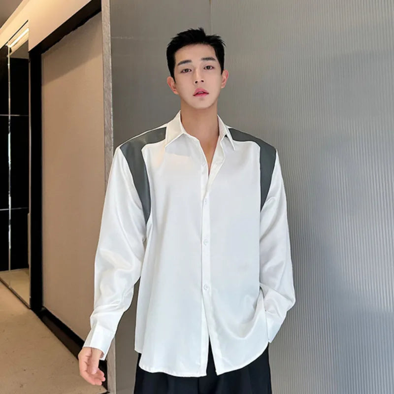 Patchwork Contrast Color Single Breasted Shirt