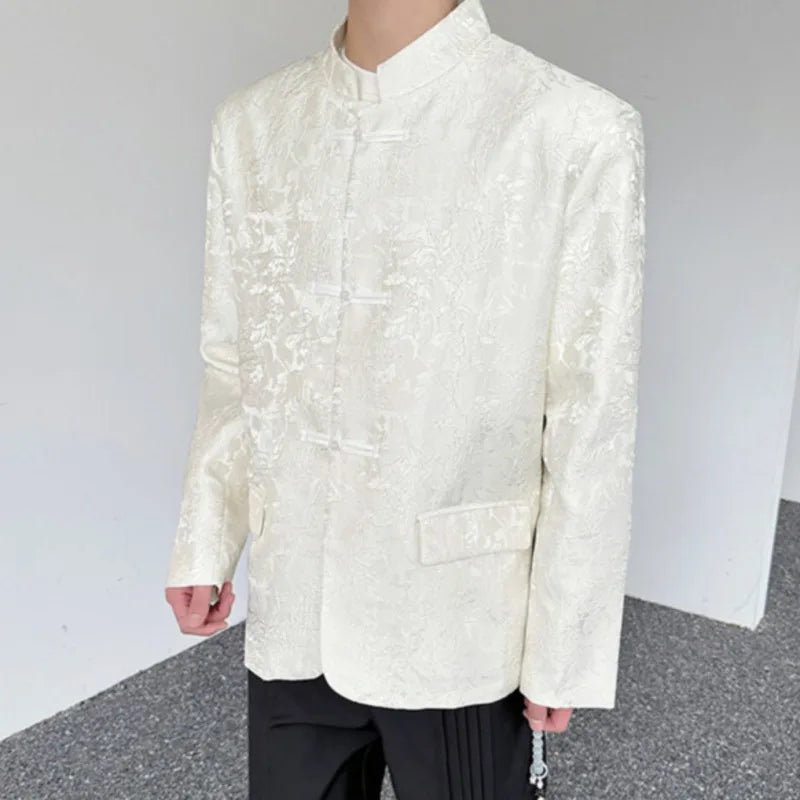 Chinese Style Jacquard Flower Buckle Shirt