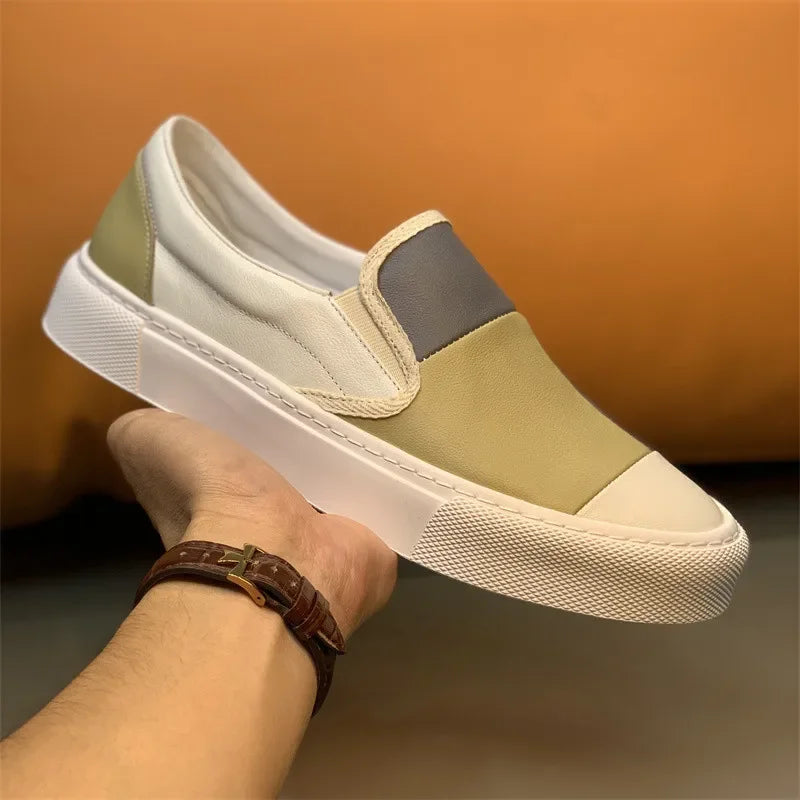 Patchwork Color Block Leather Loafers