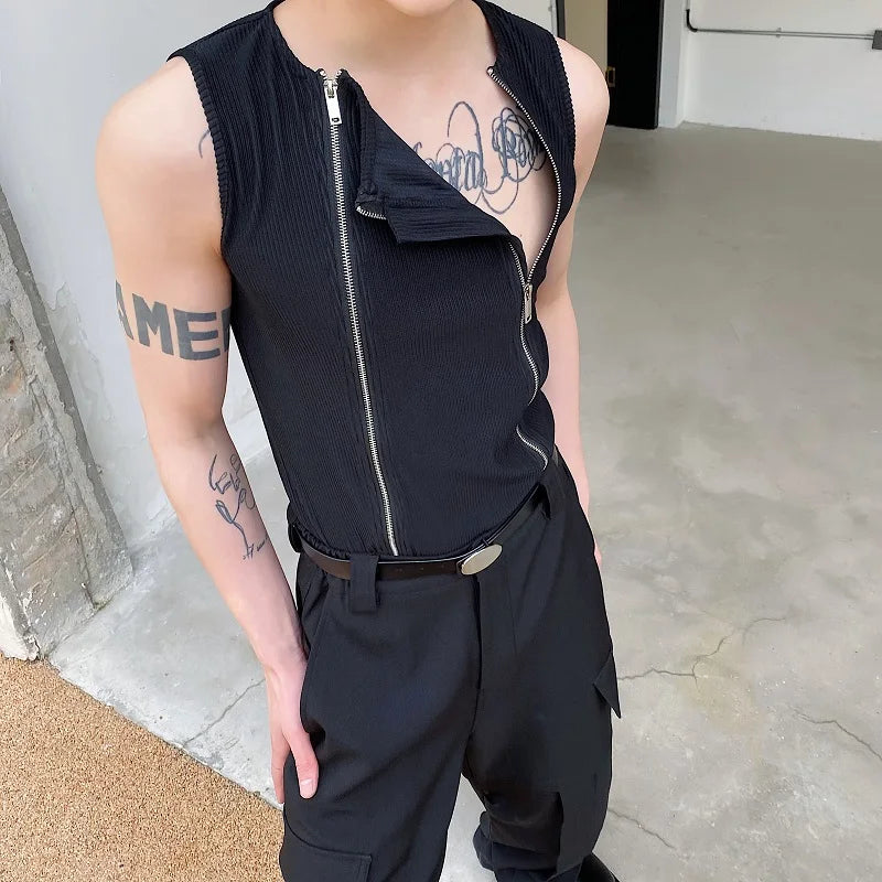 Double Zipper Black Tank Top