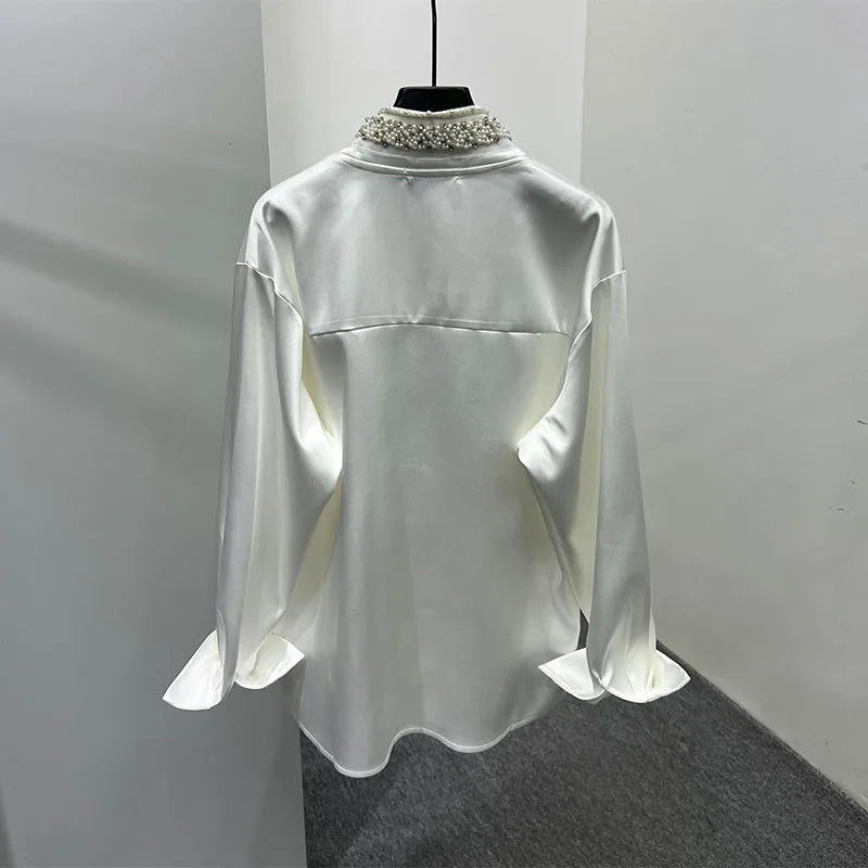 Solid Patchwork Rhinestone V-neck Shirts