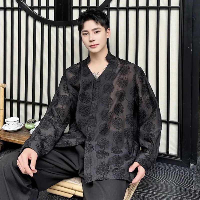 See Through Embroidery Flower Shirt