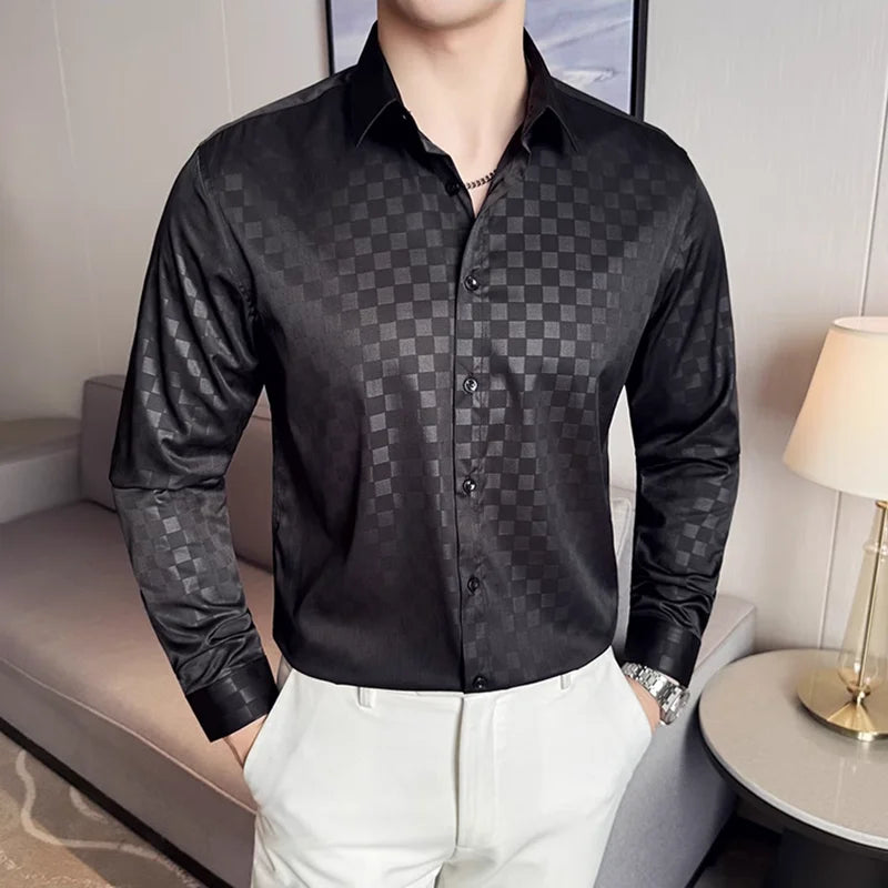 Checkered Pattern Long Sleeve Polyester Shirt