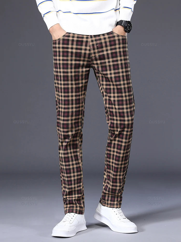 Classic Plaid Flat Front Trousers