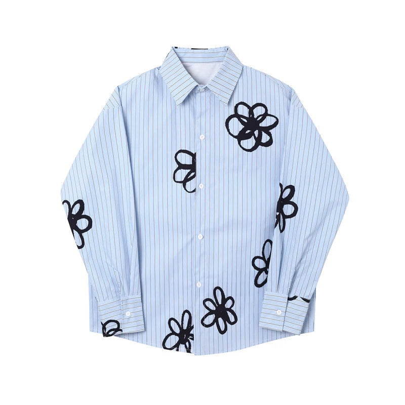 Stripe Simple Flower Printed Shirt