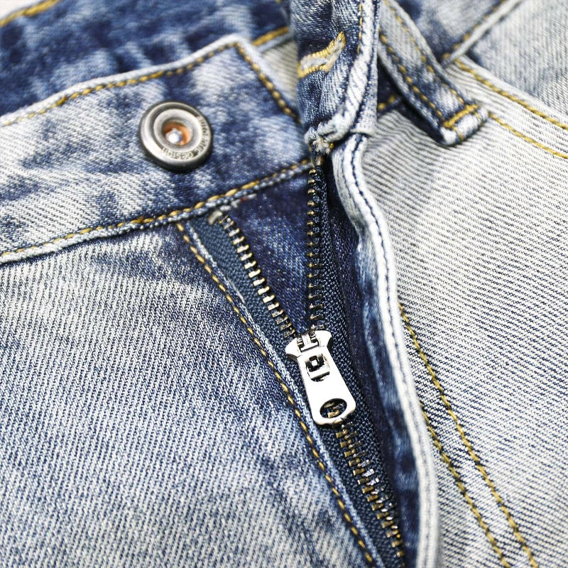 Ripped Patchwork Light Color Straight Jeans