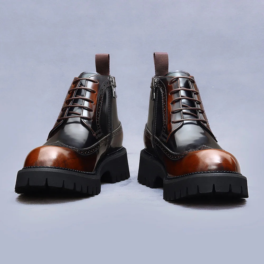 Thick Sole Elastic Band Leather Boots