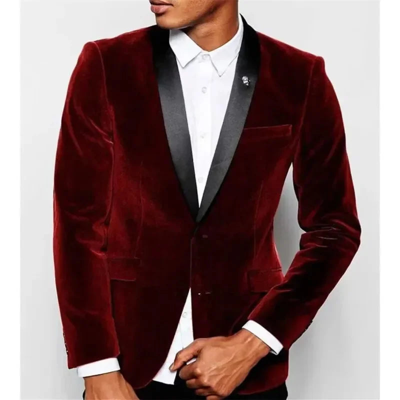 Luxury Burgundy Velvet Men's Blazer