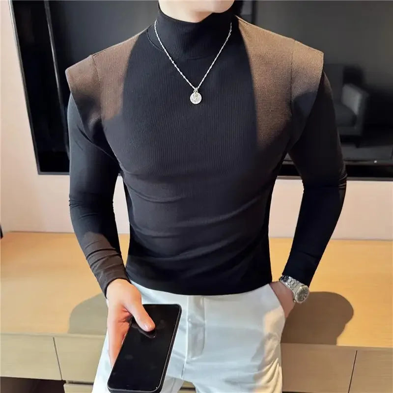 Half High Collar Wide Shoulder T-Shirt