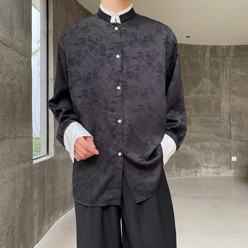 Chinese Contrasting Color Stand Collar Shirt