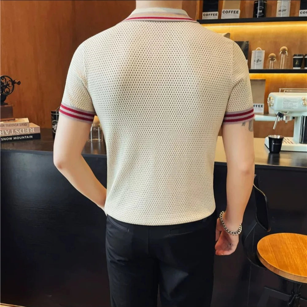 Hollow Dots Knitted Single-Breasted Shirt