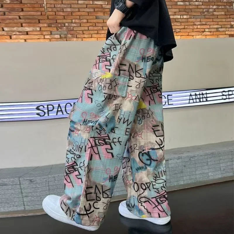 Printed Colorful Multi-Pocket Wide-Leg Jeans