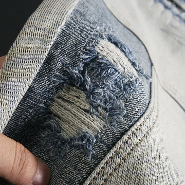 Ripped Straight Patchwork Men's Jeans