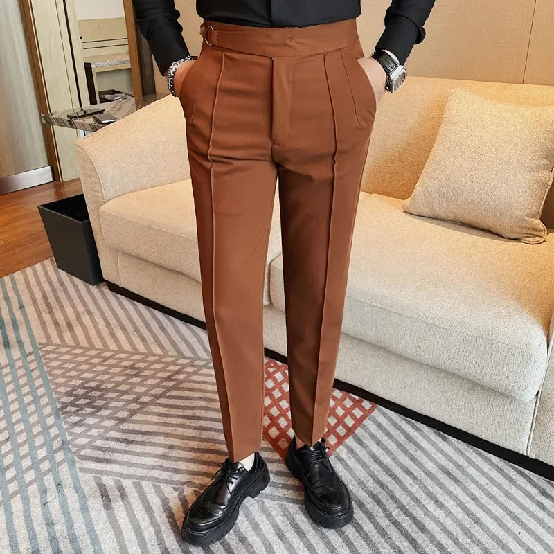 Solid High Waist Casual Slim Fit Trousers