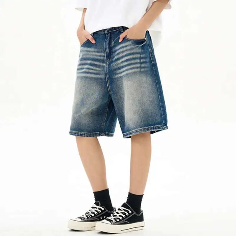 Denim Washed Five Quarter Loose Shorts