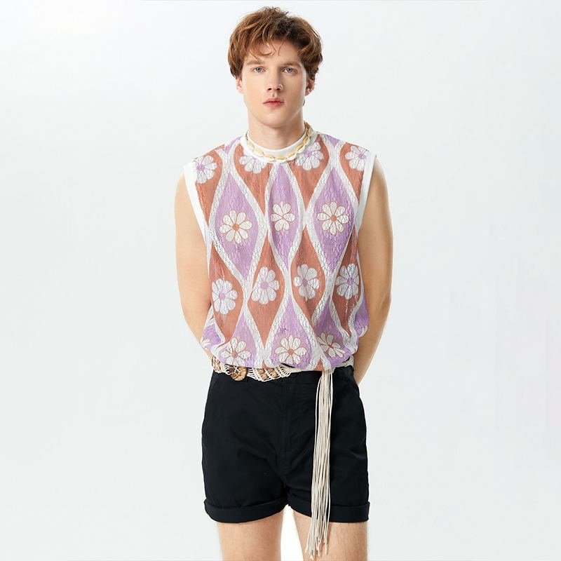 Floral Geometric Print Loose Vest