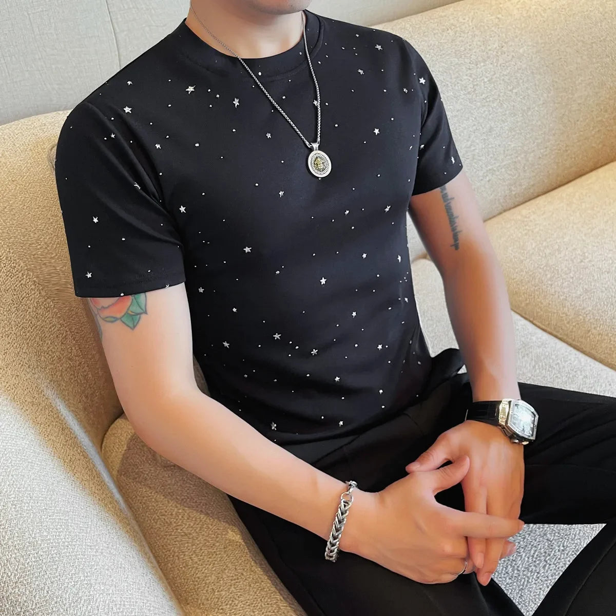 Star Sprinkled Slim-Fit Casual Tee