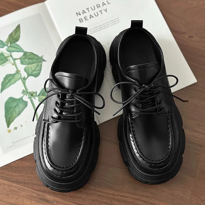 Black Casual Platform Leather Sneakers