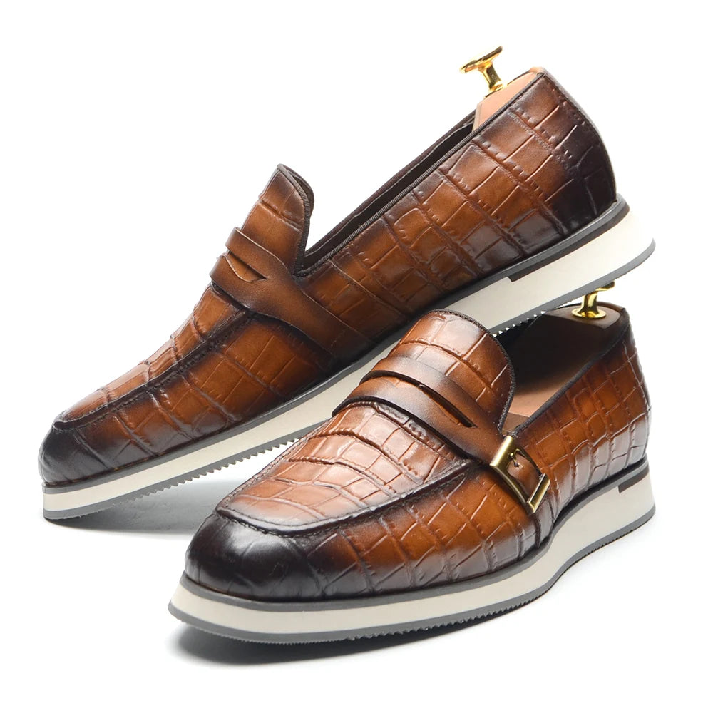 Crocodile Skin Elegant Slip-On Loafers