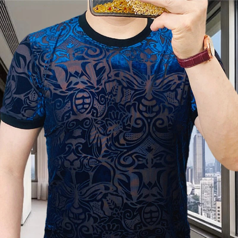 Sexy Mesh Flocking Perspective T-Shirt