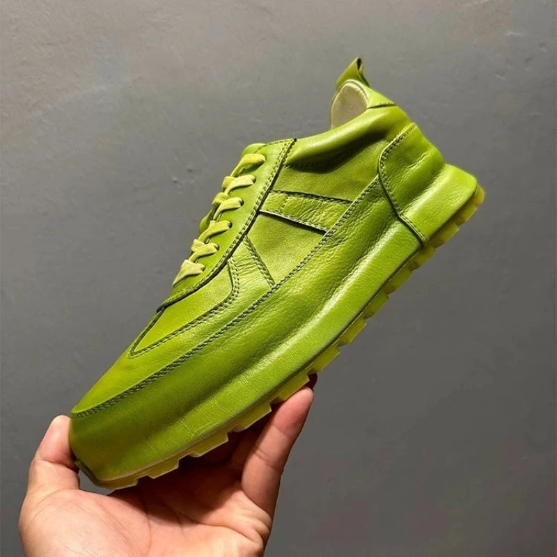 Retro Solid Genuine Leather Pigskin Sneakers