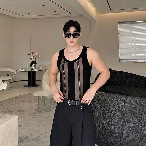 See-Through Spliced Polyester Tank Top