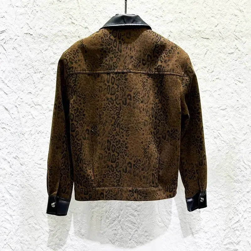 Leopard Print Turn-Down Collar Jacket