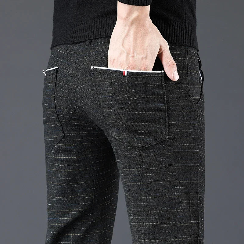 Plaid Straight Fashionable Slim Trousers