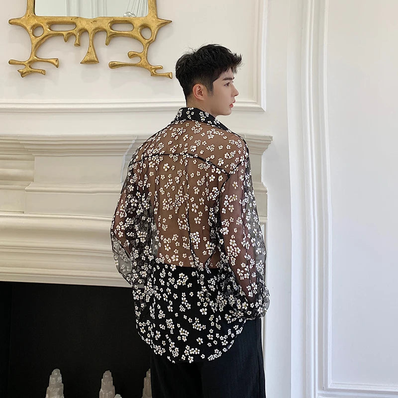 See-Through Floral Long Sleeve Shirt