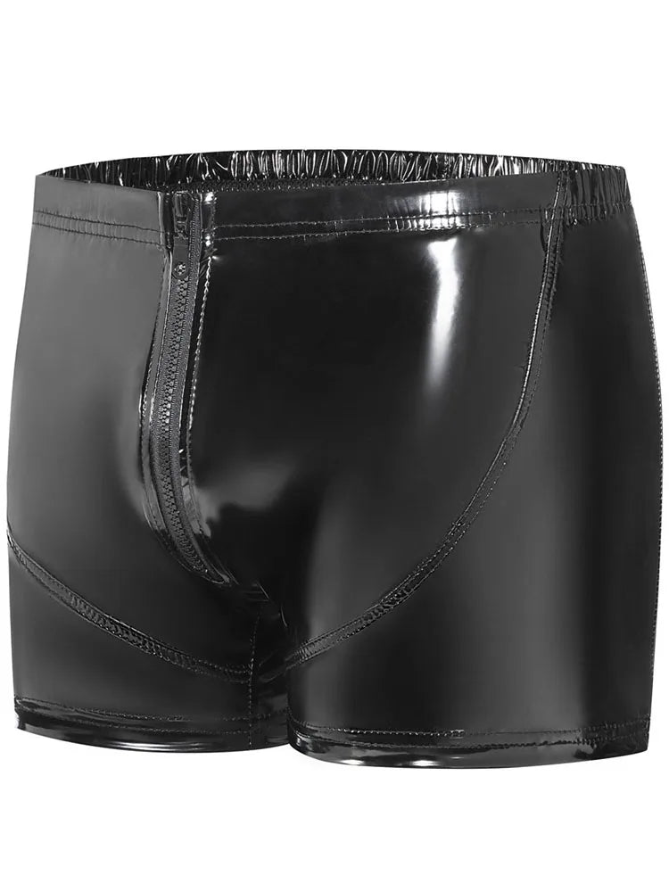 Shiny PU Leather Zipper Boxer