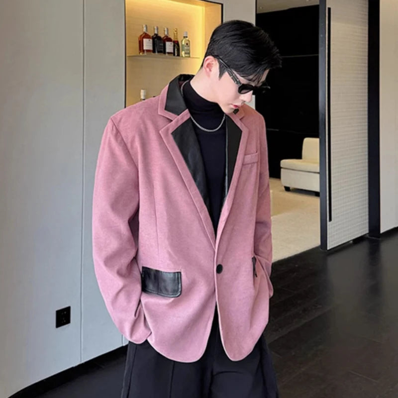 Patchwork Design PU Leather Blazer