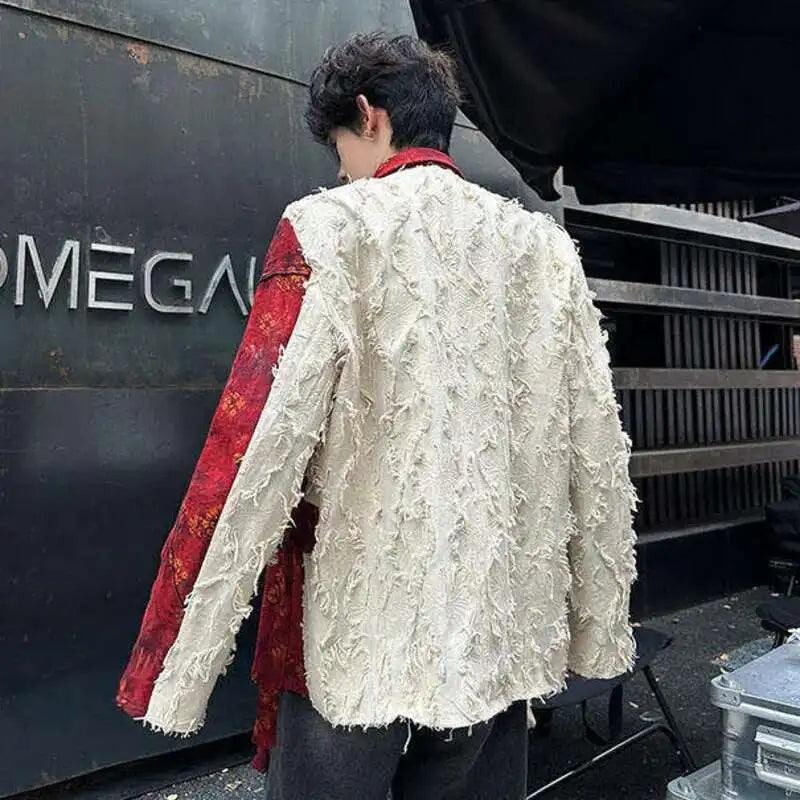 Red-White Ribbon Three-Dimensional Rose Blazer