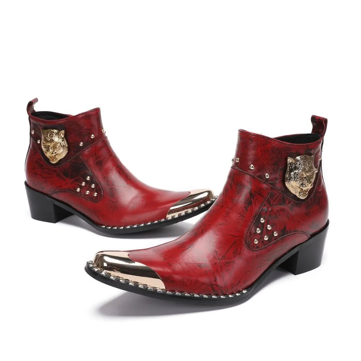 Tiger Head Studded Marble Boots