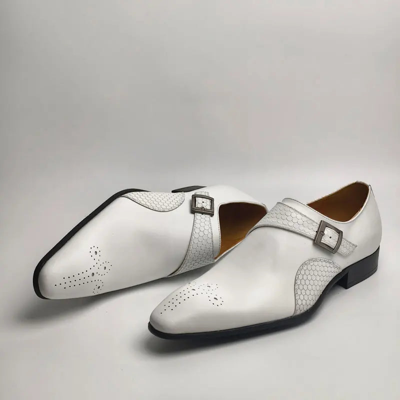 White Dots Hole Leather Monk Shoes