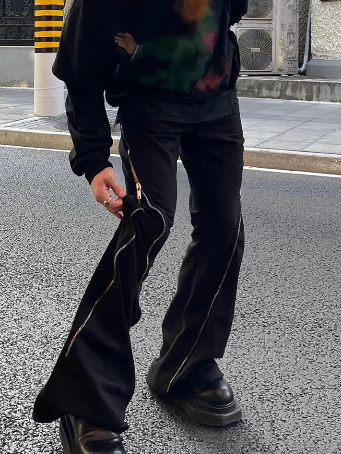 High Street Style Zipper Flare Jeans