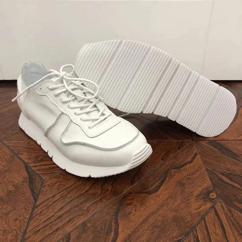 White Genuine Leather Lace-Up Sneakers