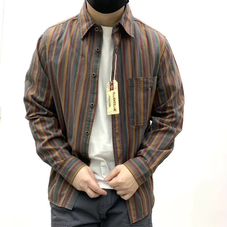 Vintage Striped Long Sleeve Men Shirt