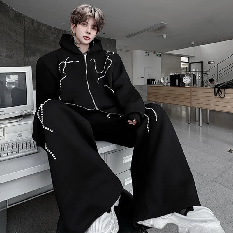 Beads Decoration Wide-Leg Pants Set