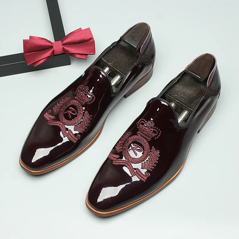 Shiny Lux Embroidery Leather Loafers