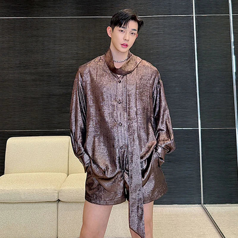 Shiny V-neck Streamer Shorts Set