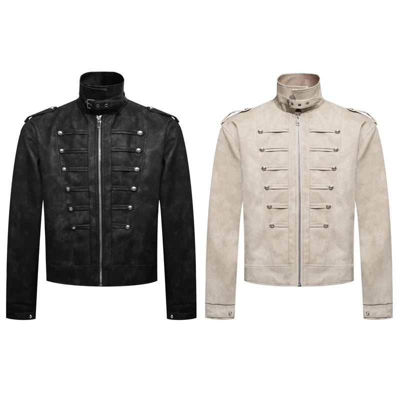 Retro Solid Multi Button Stand Collar Jacket